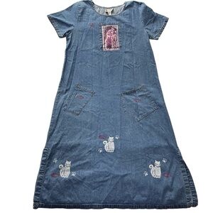 Vintage Rama of USA Cat Denim Maxi Dress Pockets XL